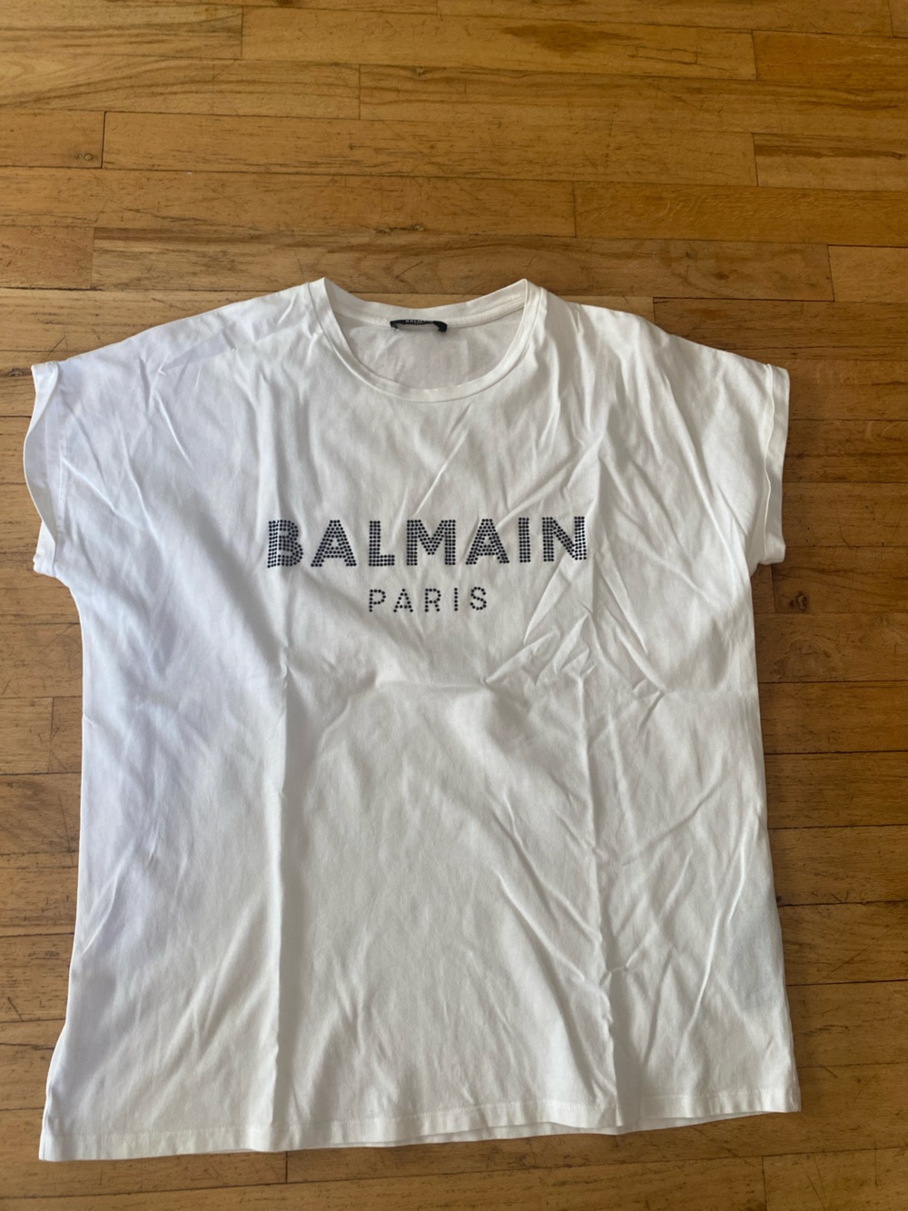 Balmain Paris  bold logo made of black rhinestones t shirt. Size medium.